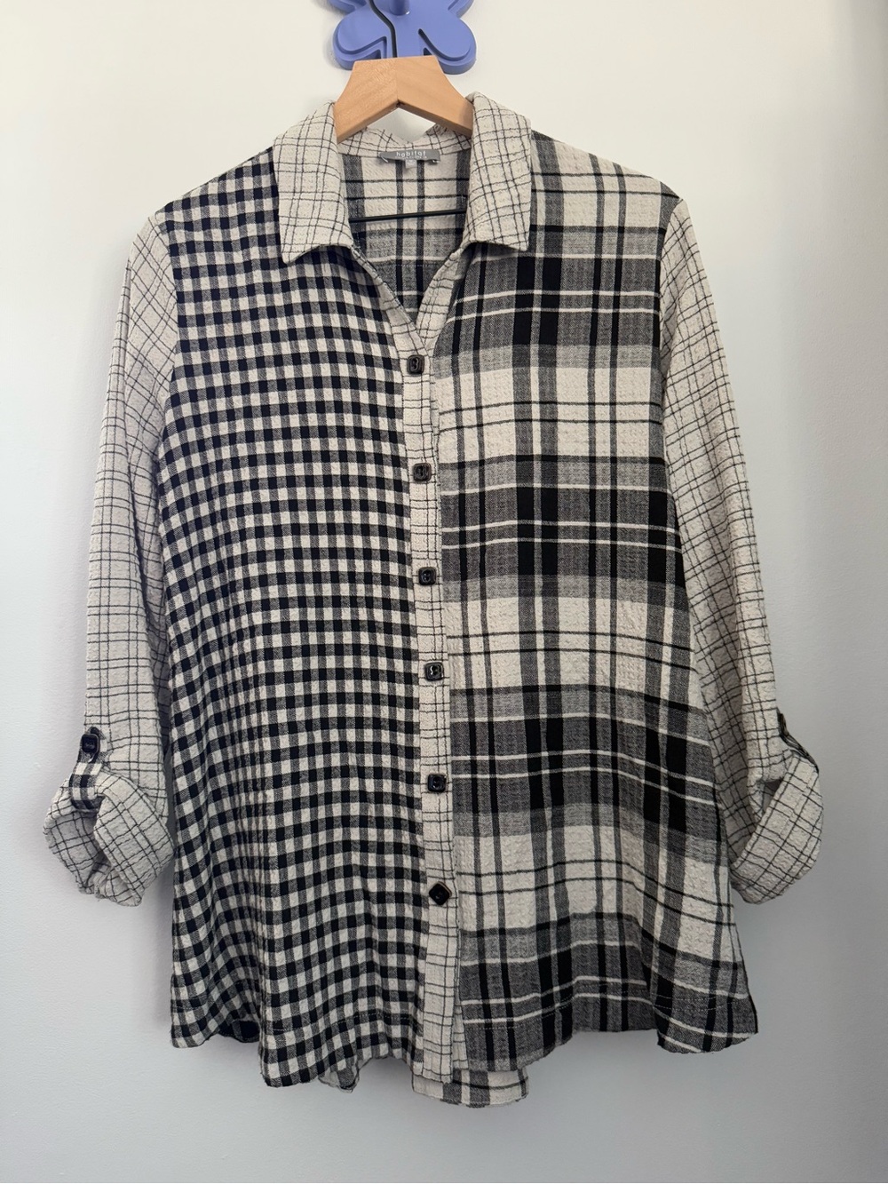Habitat Medium Grey Black Plaid Checkered Shirt Button Up Fall Relax Lagen